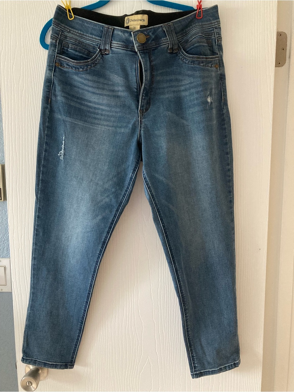 Democracy Faded Blue Mid-Rise Distressed Skinny Jeans